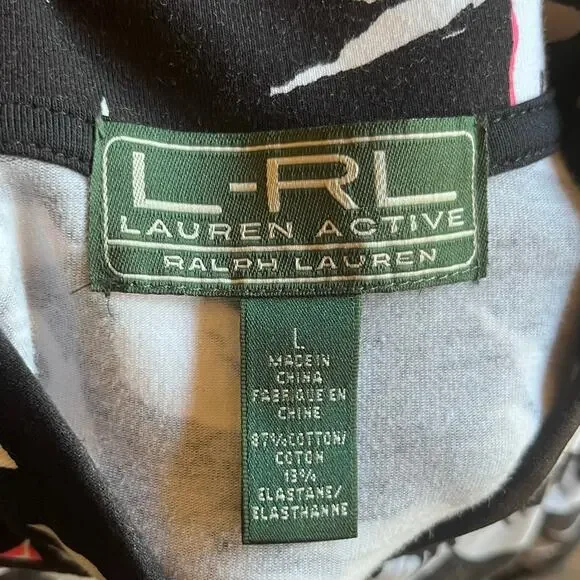 Lauren Ralph Lauren Active Floral Jacket L Full Zip Black Athletic Golf Preppy - Picture 5 of 6